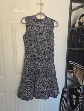 Derek Lam Silk Sleeveless Black & White Patterned A-Line Dress US 6